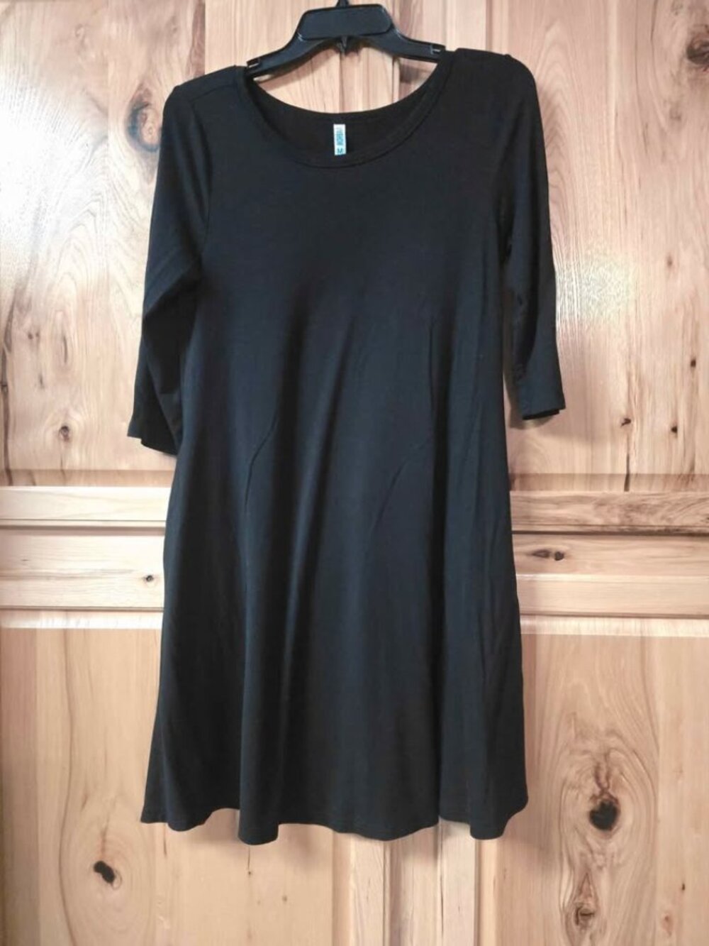 VISHOW Black Casual Knit 3/4 Sleeves Knee Dress w/Pockets Size Medium leah